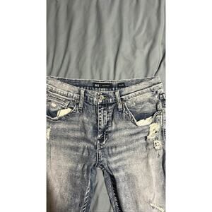 BKE Jake Straight Jeans Mens 33x32 Blue Distressed Denim Stretch Buckle